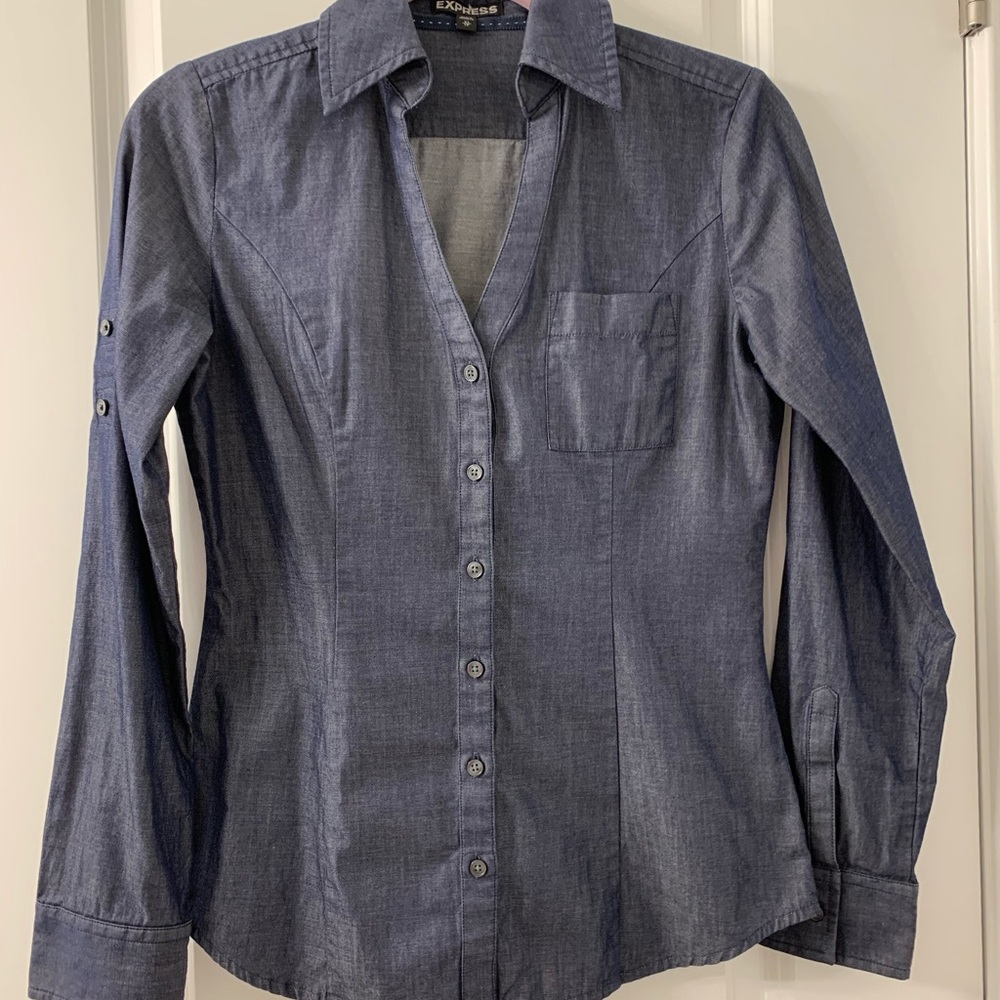 Express Dark Chambray Blouse